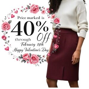 Burgundy Wool Blend Pencil Skirt Business Career Work Office‎ Knee Length 2